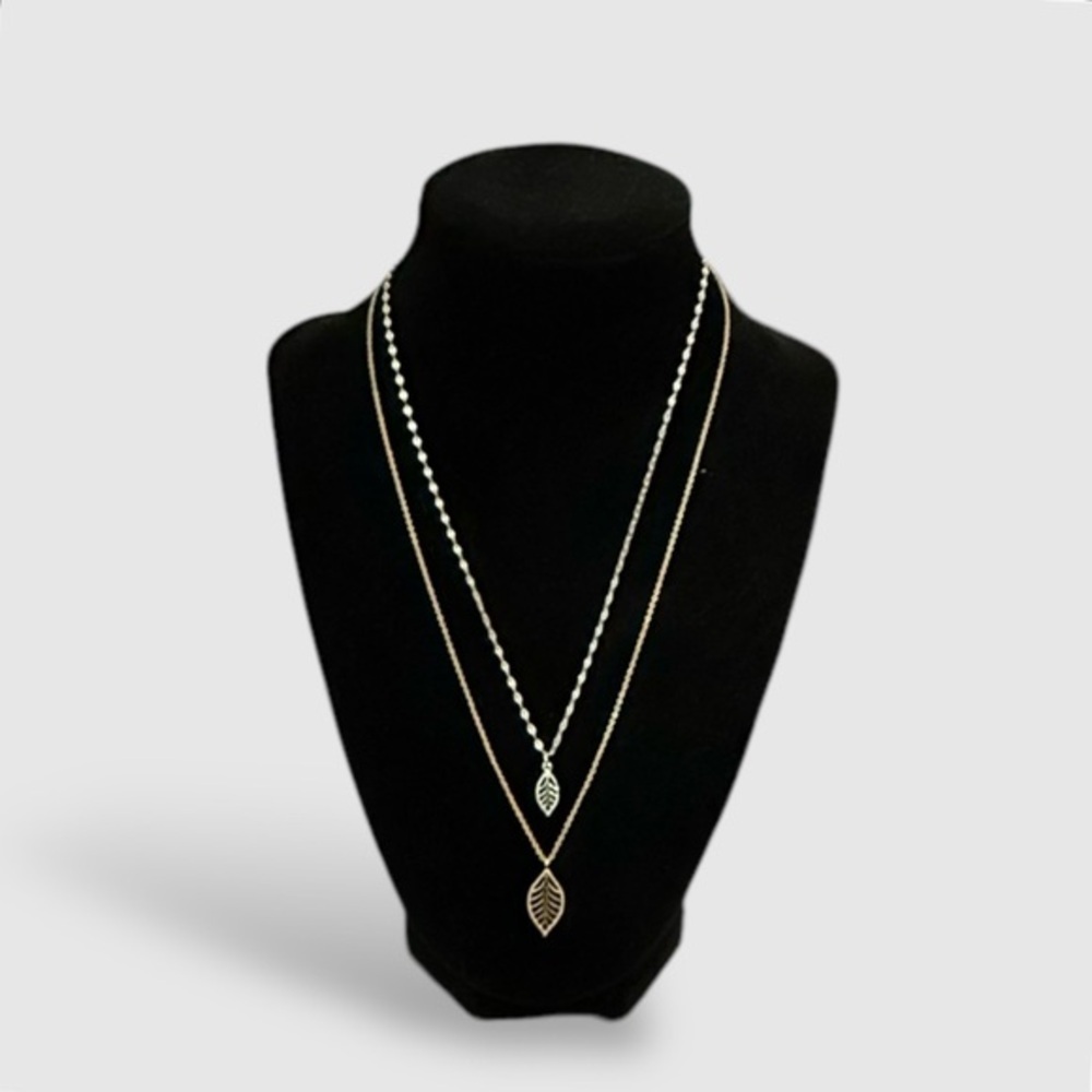 JOE FRESH Gold and Silver Leaf Pendant Necklace 10”